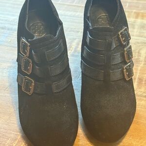 Black Suede Ankle Boots with Buckles